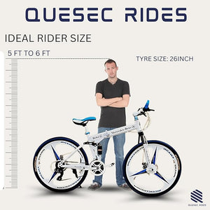 QUESEC Foldable Electric Cycle 26-Inch | 21-Speed MTB E-Bike with Dual Suspension & Disc Brakes