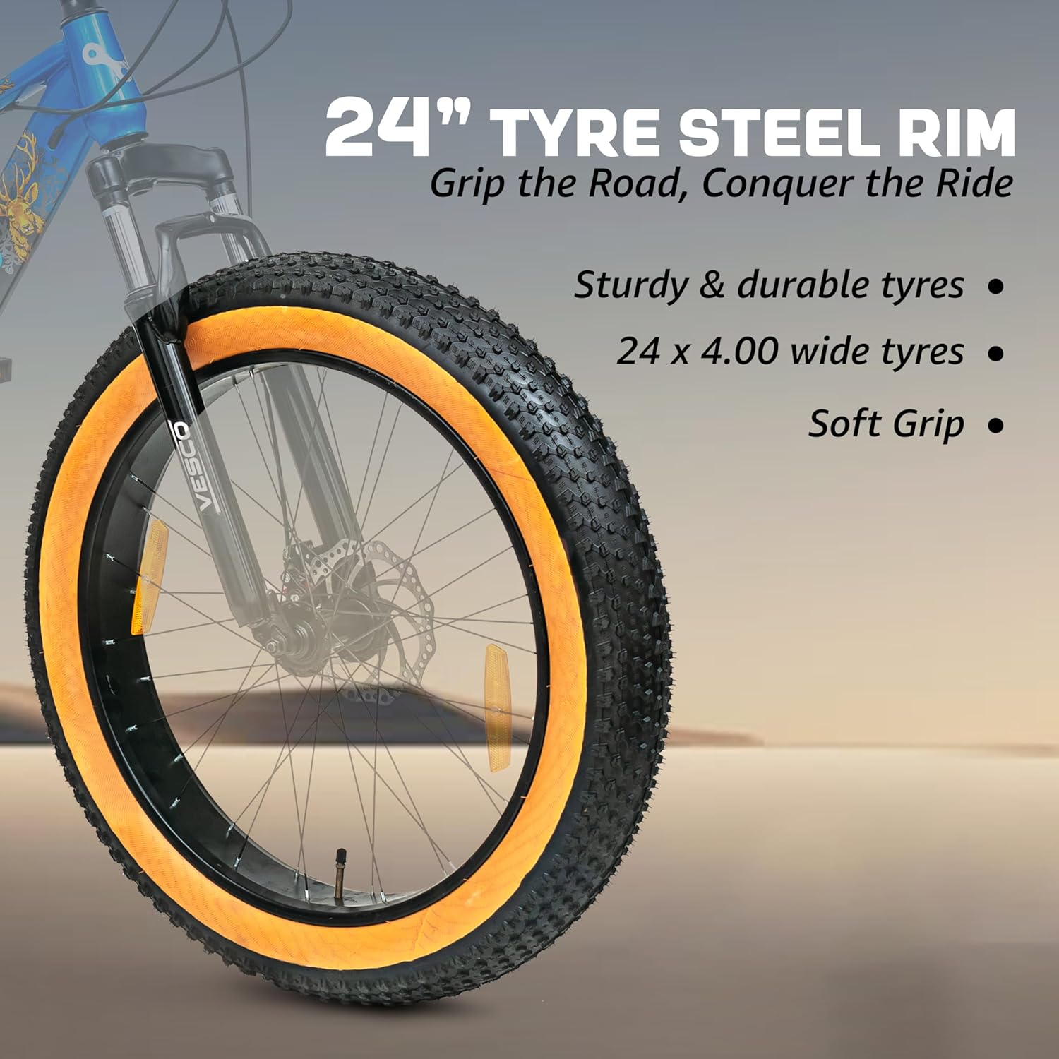 VESCO Stag 24T Electric Fat Tyre Cycle – 250W Motor, 40–50km Range & 21-Speed Gears