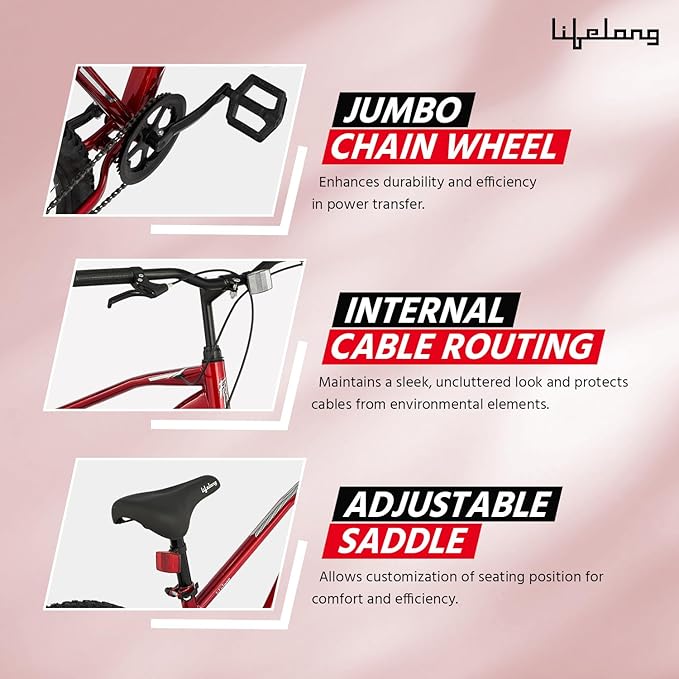 Lifelong 27.5T Electric Cycle | Affordable E-Bike for Adults with Steel Frame & V-Brakes