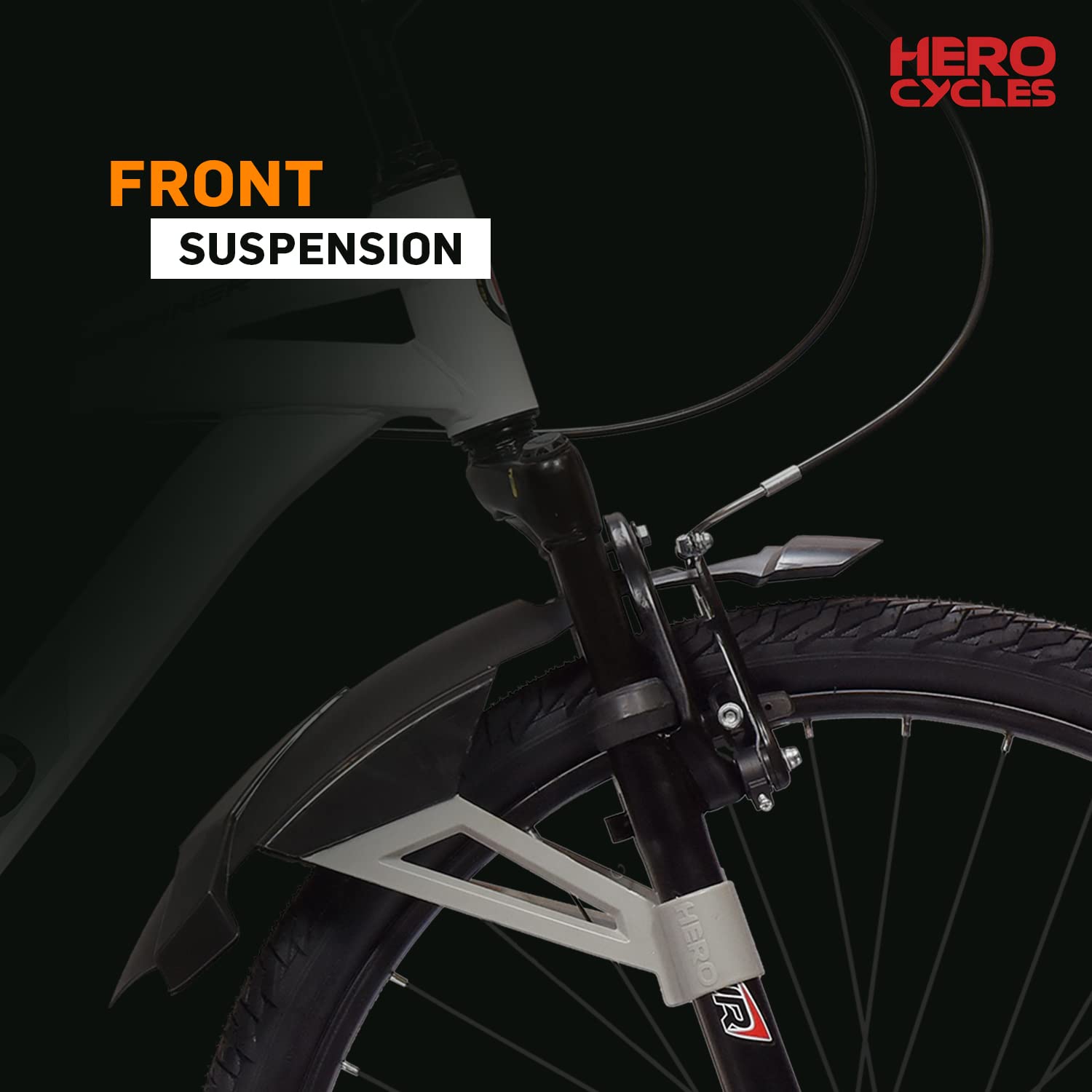 Hero Spinner 26T Mountain Bike – Best Affordable Alternative to Electric Bike with Front Suspension | White | Unisex