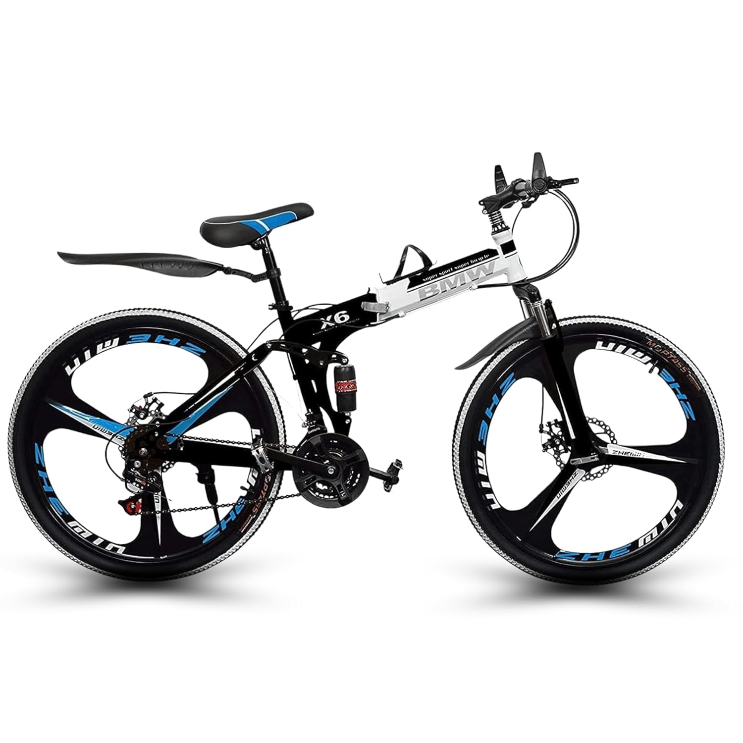 QUESEC BMV Foldable Electric Bike 21-Speed – Best e Bicycle for Adults, Boys & Teens with Dual Disc Brakes, Carbon Steel Frame & Hydraulic Suspension