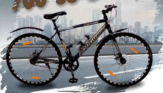 Appgrow 700C Alloy Frame Mountain Bike for Adults – Dual Disc Brakes, Single Speed, Lightweight Urban Electric Cycle Alternative