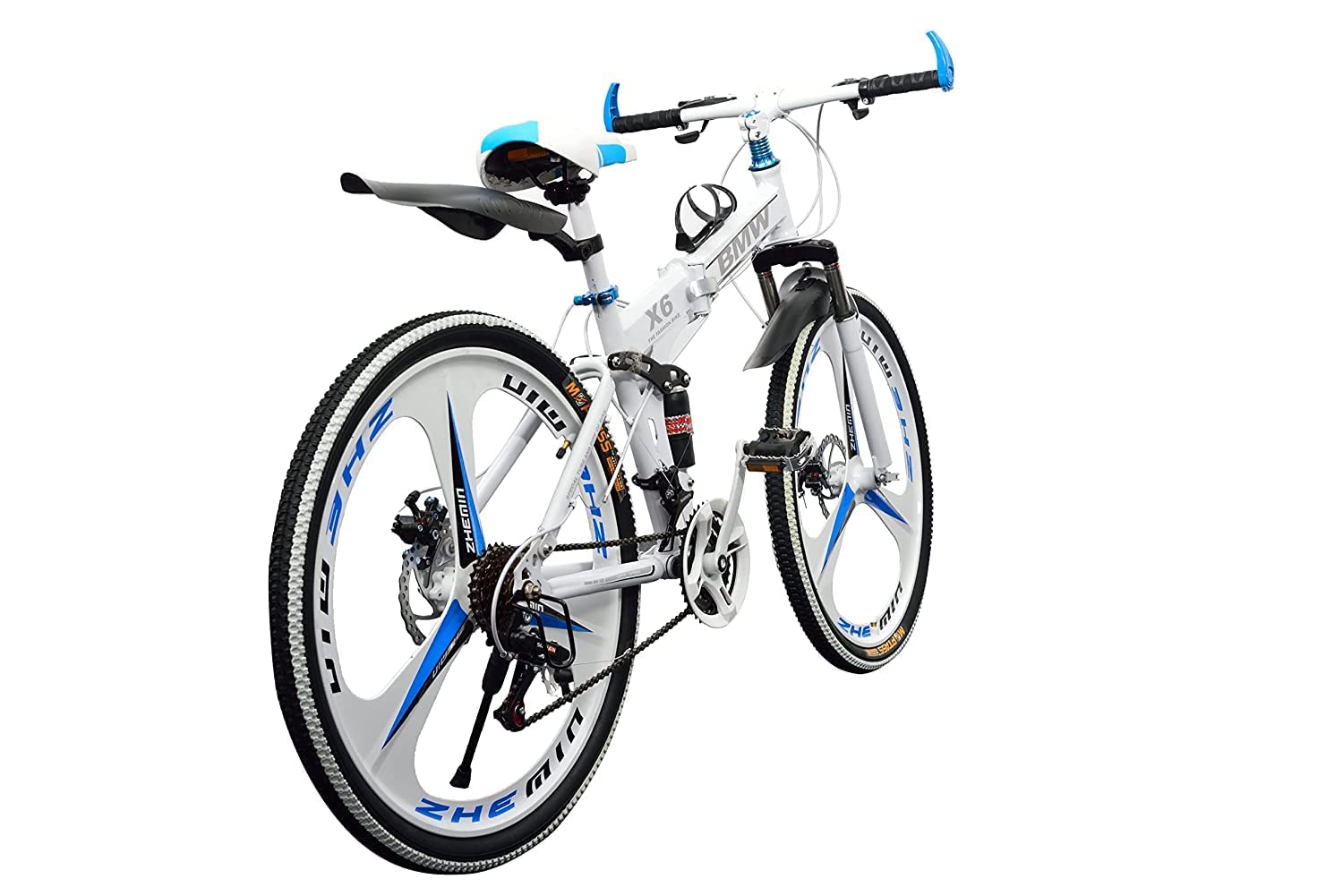 QUESEC Foldable Electric Bike Alternative – 21‑Speed Carbon Steel MTB, Dual Disc Brakes, 26″ Mag Wheels (White)
