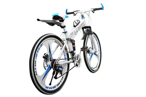QUESEC Foldable Electric Bike Alternative – 21‑Speed Carbon Steel MTB, Dual Disc Brakes, 26″ Mag Wheels (White)