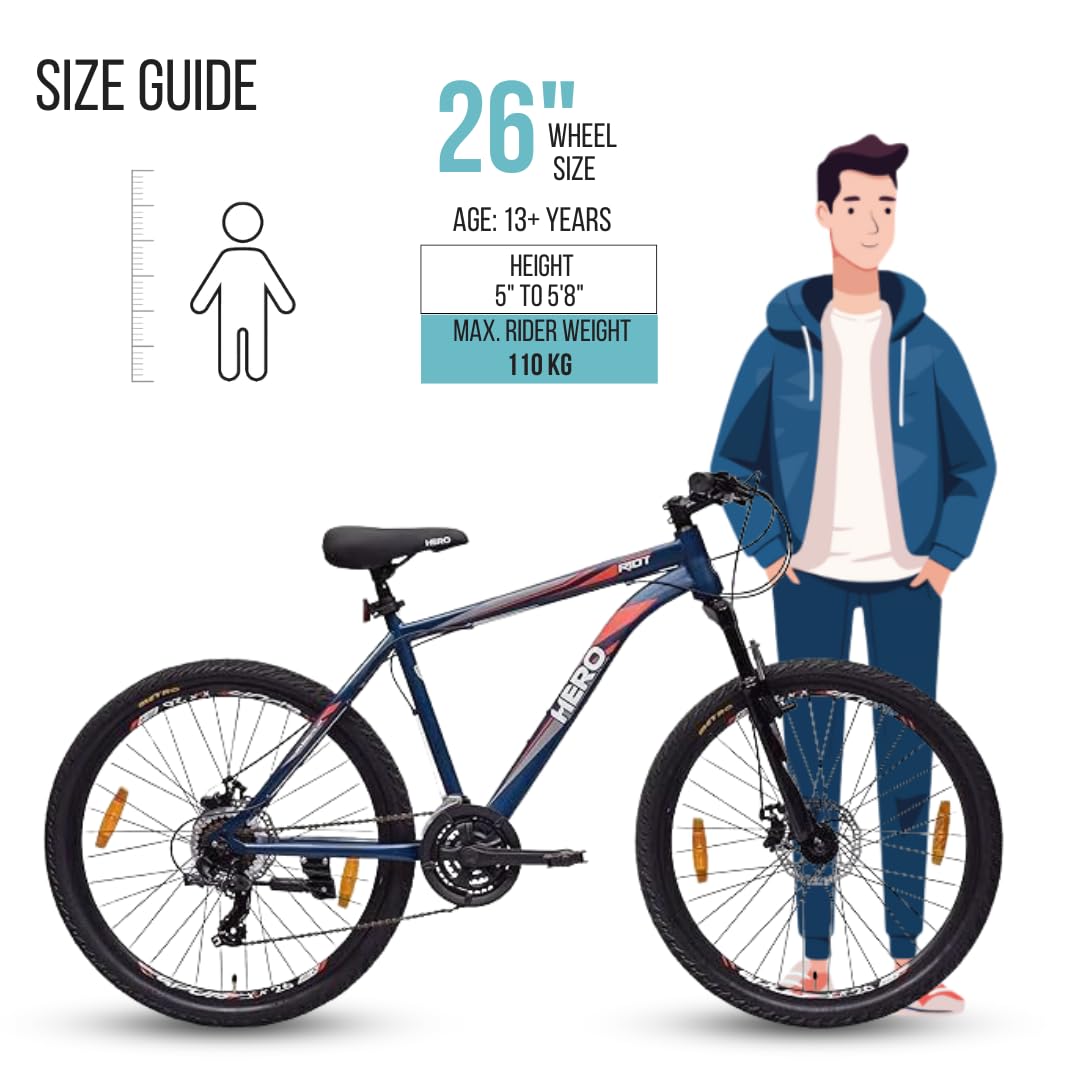 Hero Sprint Riot 26T 21‑Speed Mountain Bike – Freestyle MTB with Shimano Gears & Dual Disc Brakes