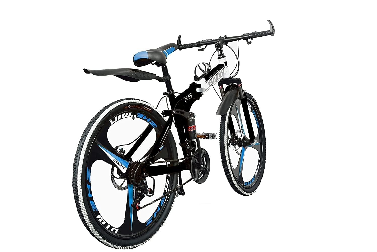 QUESEC BMV Foldable Electric Bike 21-Speed – Best e Bicycle for Adults, Boys & Teens with Dual Disc Brakes, Carbon Steel Frame & Hydraulic Suspension