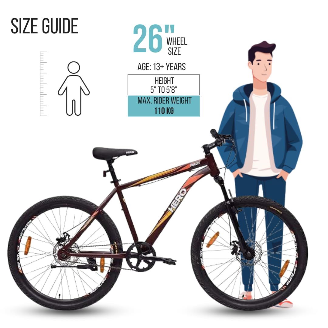 Hero Sprint Riot 26T Mountain Bike – Urban MTB with Suspension, Disc Brakes, and Ready-to-Ride Setup