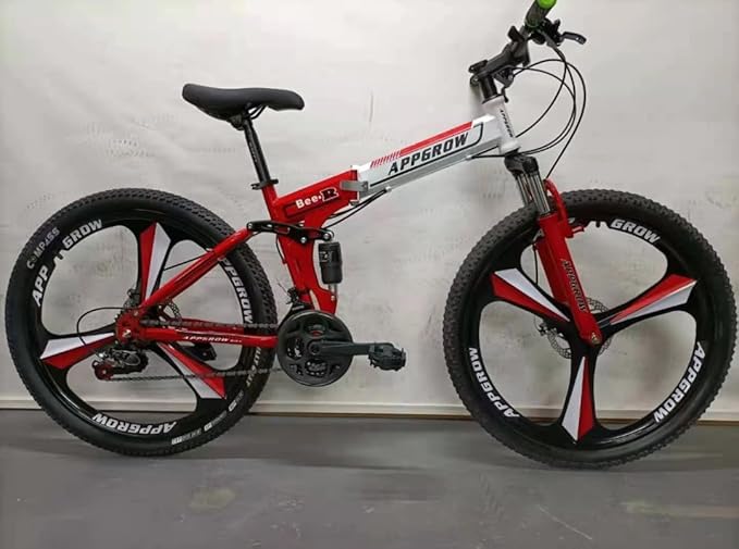 Hero-Inspired Foldable Electric Mountain Bike | 26-Inch Mag Wheels | 21-Speed | Red & Silver | Affordable e Bike for Urban & Off-Road