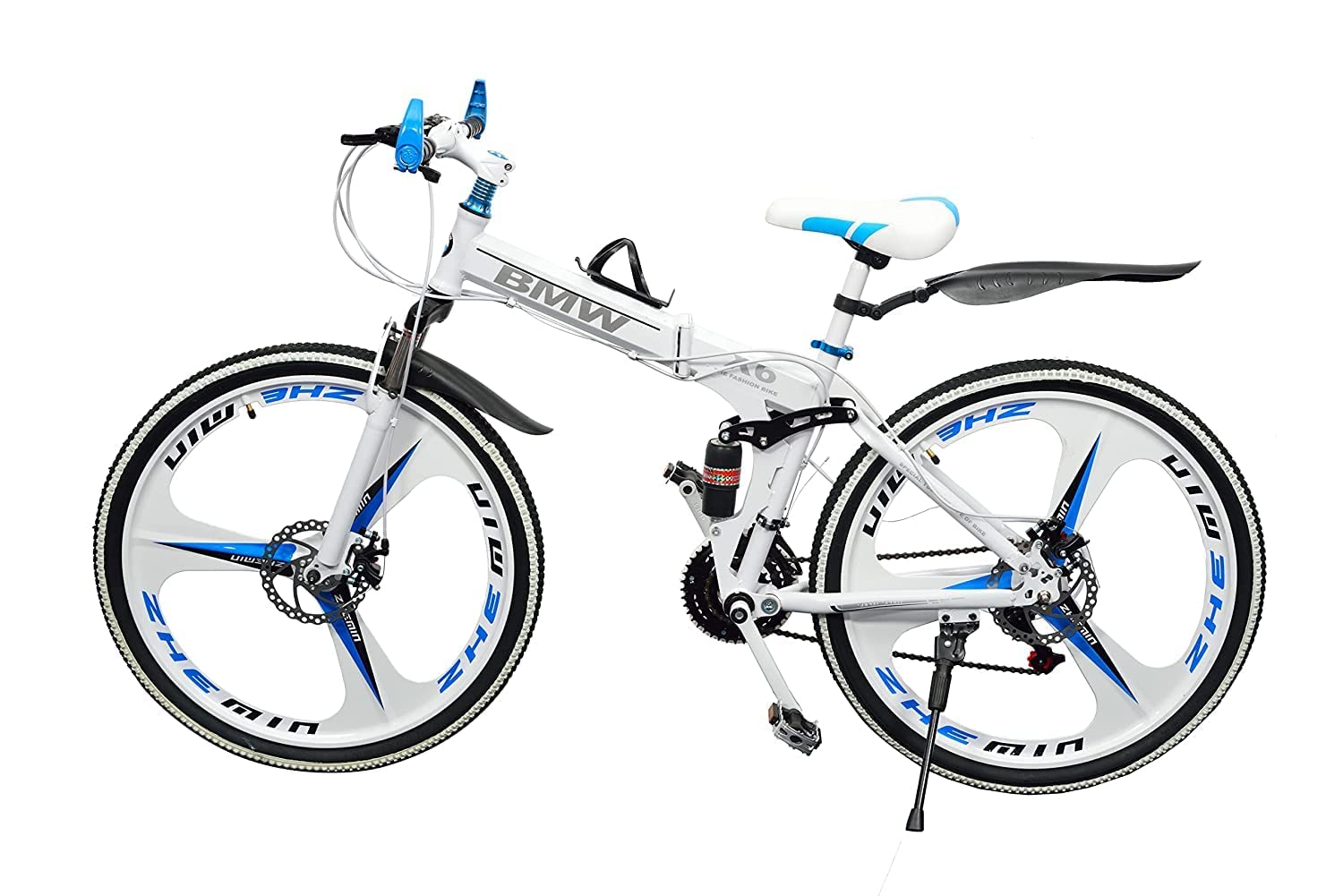 QUESEC Foldable Electric Bike Alternative – 21‑Speed Carbon Steel MTB, Dual Disc Brakes, 26″ Mag Wheels (White)