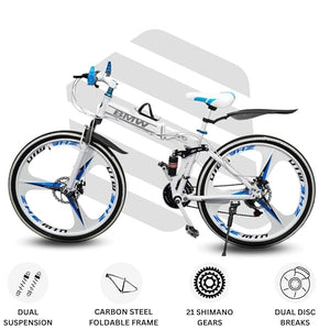 QUESEC X6 Foldable Electric Cycle Alternative – 21-Speed Carbon Steel Bicycle with Dual Suspension & Disc Brakes