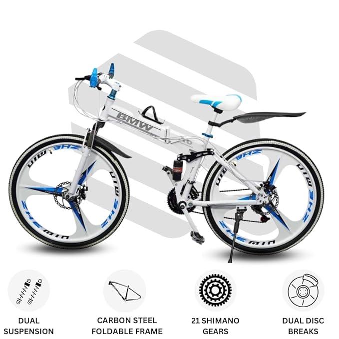 QUESEC X6 Foldable Electric Cycle Alternative – 21-Speed Carbon Steel Bicycle with Dual Suspension & Disc Brakes