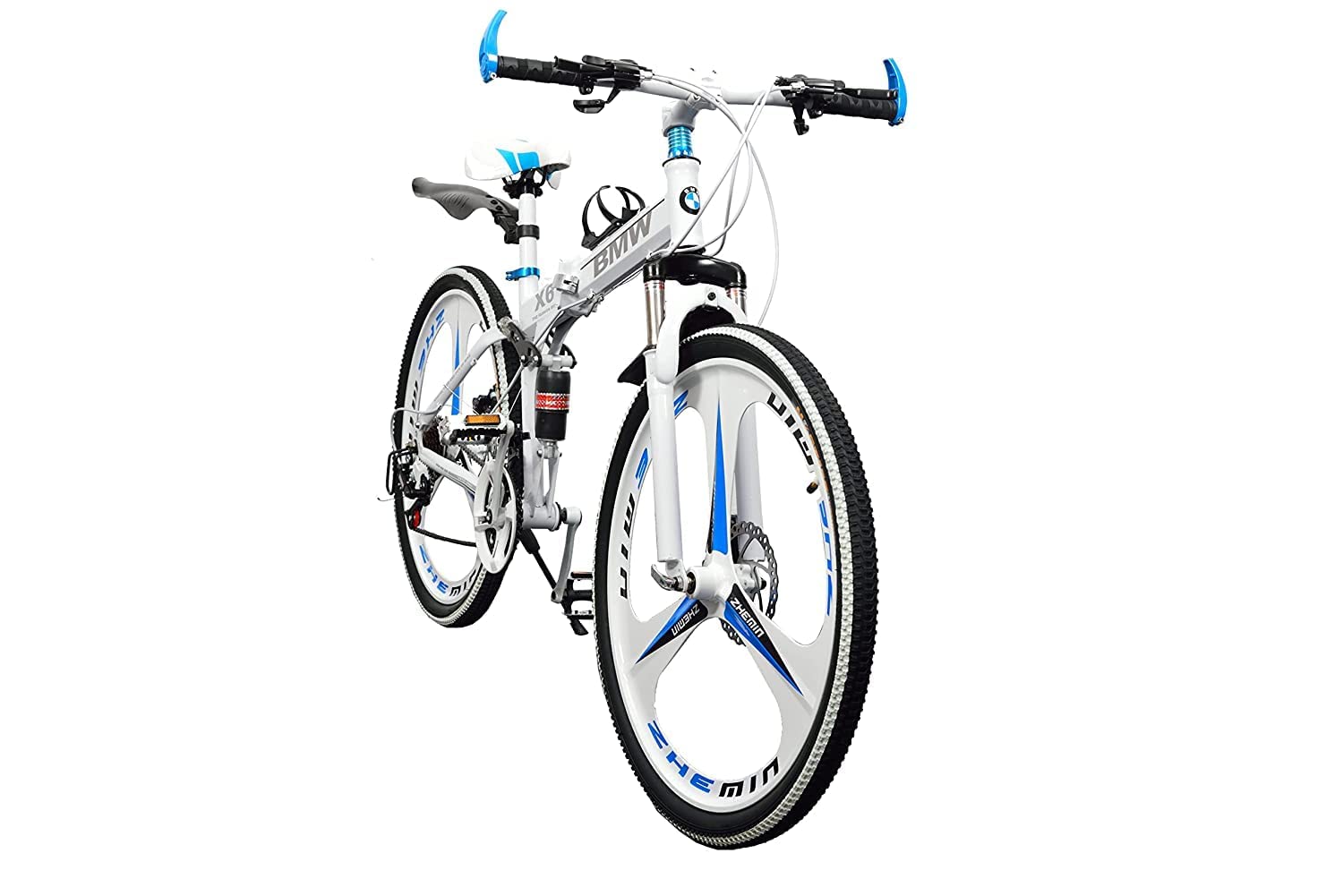 QUESEC Foldable Electric Bike Alternative – 21‑Speed Carbon Steel MTB, Dual Disc Brakes, 26″ Mag Wheels (White)