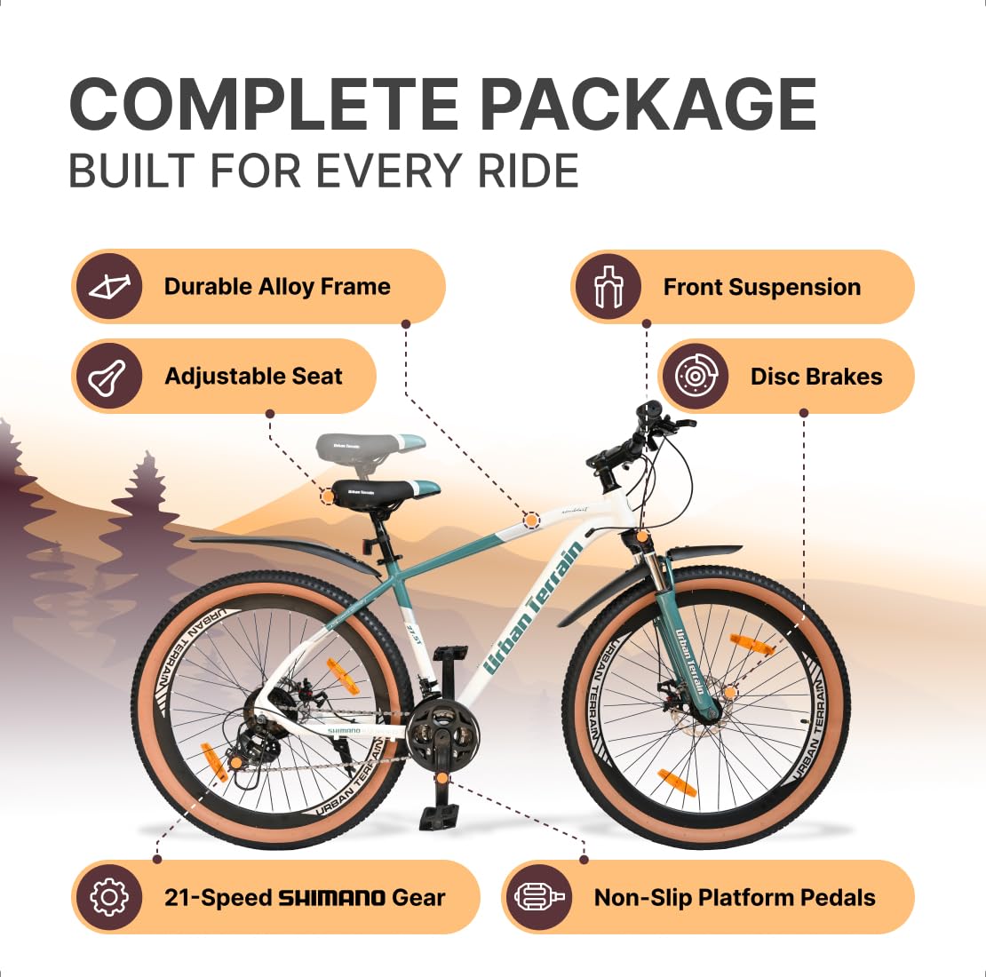 Urban Terrain Aeroblast 27.5T MTB Gear Cycle for Men | 21-Speed Alloy Mountain Bike with Front Suspension, Double Disc Brakes & Adjustable Saddle | Best E-Bike Alternative for Adults & Teens