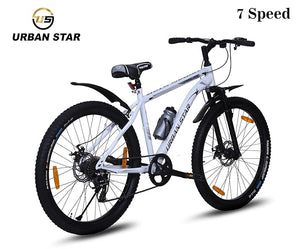 URBANSTAR Delta 26T 7-Speed Geared Mountain Bicycle for Adults | Dual Disc Brakes, Front Suspension | Affordable MTB Online