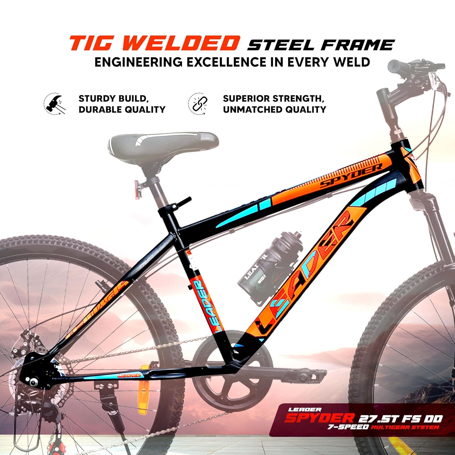 Leader Spyder 27.5T Electric Cycle | 7-Speed Mountain E-Bike with Dual Disc Brakes & Suspension