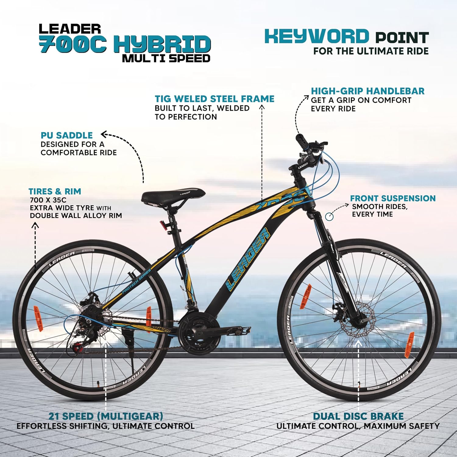 Leader 700C 21-Speed Electric Cycle – Affordable E-Bike for Eco-Friendly Commutes