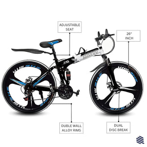 QUESEC BMV Foldable Electric Bike 21-Speed – Best e Bicycle for Adults, Boys & Teens with Dual Disc Brakes, Carbon Steel Frame & Hydraulic Suspension