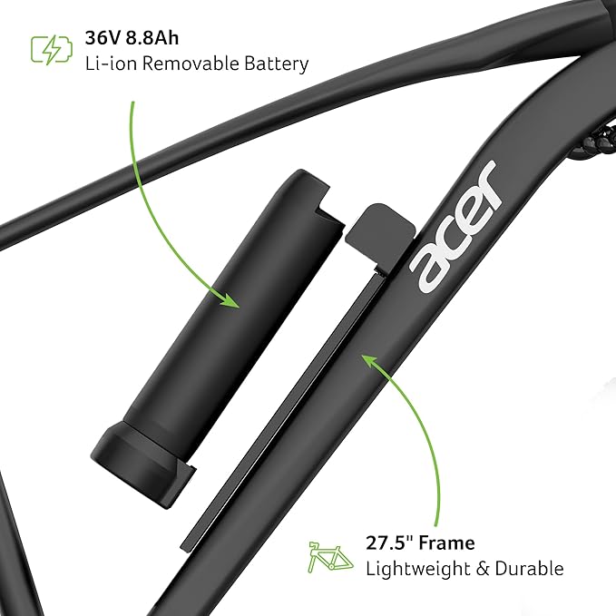 Acer Skypher Pro Electric Bike – 27.5″ Alloy E Bicycle | 250 W BLDC, 7‑Speed, Front Suspension & Removable Battery