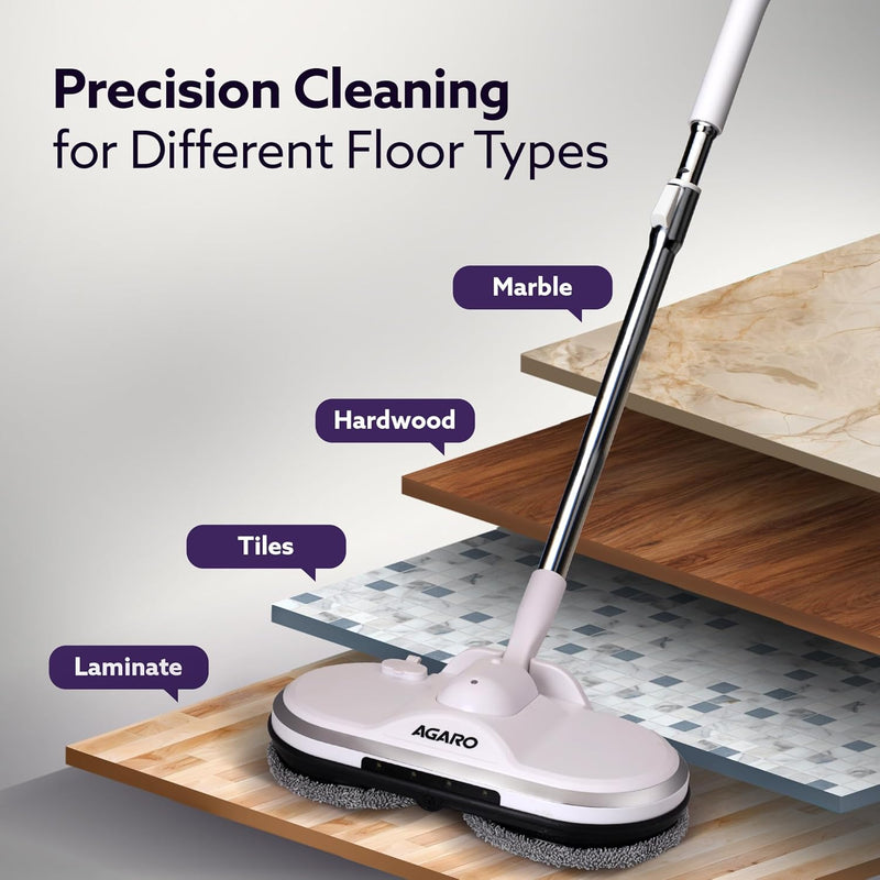 AGARO Regency Electric Spin Mop | Cordless Automatic Floor Cleaner with Water Spray | 150 RPM Wet Mopping for Wooden, Tiles, Marble & Hard Floors | Lightweight Adjustable Handle | Home & Office Use