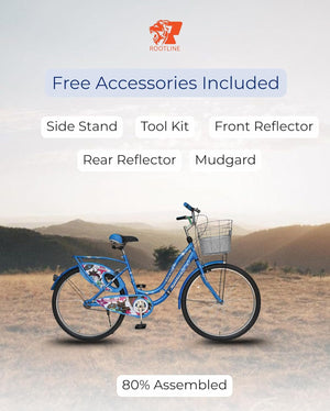 ROOTLINE Alexa Dark Blue Road Bike – Stylish Single-Speed Cycle with Front Basket & Chic Urban Design