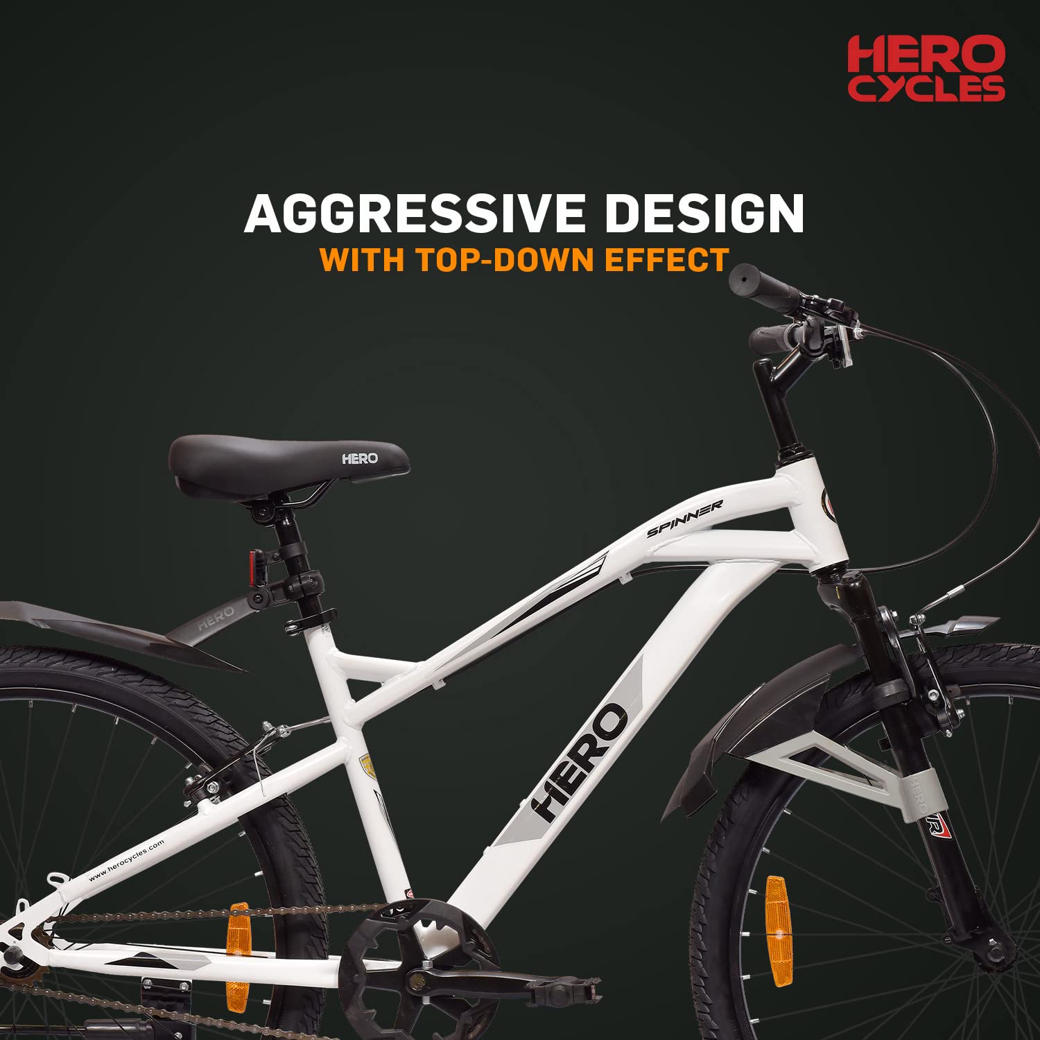Hero Spinner 26T Mountain Bike – Best Affordable Alternative to Electric Bike with Front Suspension | White | Unisex