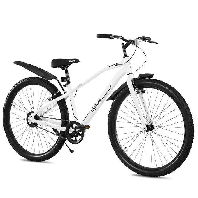Lifelong 27.5T MTB Cycle for Men & Women – Durable Urban Mountain Bike with 27.5″ Tires, Dual Disc Brakes, Front Suspension – Perfect Electric Bike Alternative for Adults (White)