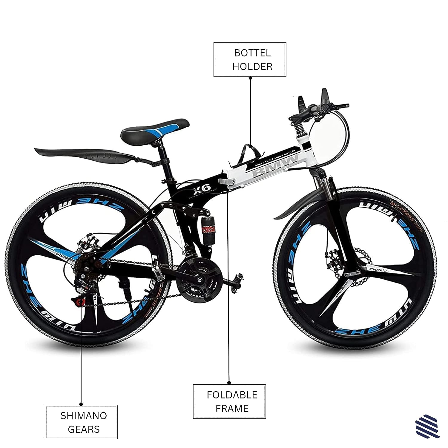 QUESEC BMV Foldable Electric Bike 21-Speed – Best e Bicycle for Adults, Boys & Teens with Dual Disc Brakes, Carbon Steel Frame & Hydraulic Suspension