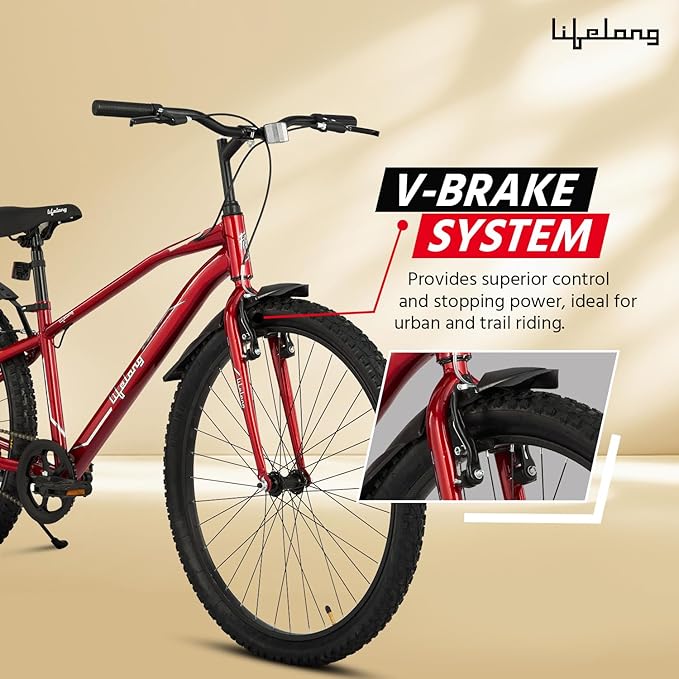 Lifelong MTB 27.5T Single Speed Mountain Bike for Adults – Best Affordable Alternative to Electric Bikes with Rigid Fork, V-Brakes & Steel Frame (Red)
