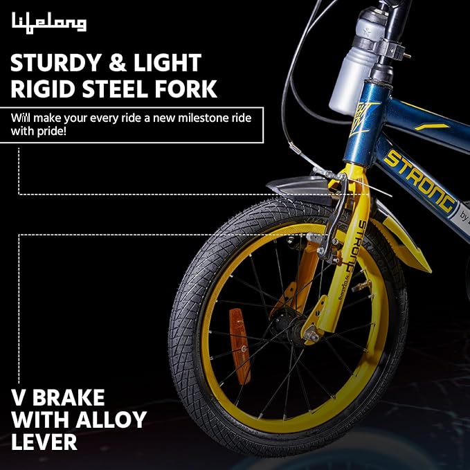 Lifelong Strong 16T Kids' Bicycle (4–7 yrs) | Durable Steel Frame, Safe V Brakes, Cushioned Saddle, Full Chain Cover