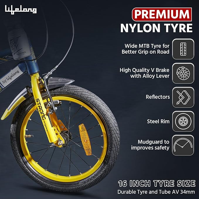Lifelong Strong 16T Kids' Bicycle (4–7 yrs) | Durable Steel Frame, Safe V Brakes, Cushioned Saddle, Full Chain Cover