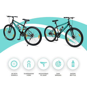 VESCO Empire 26T Mountain Bike – Best Electric Bike Alternative for Men & Boys | Dual Disc Brakes, Front Suspension, Single Speed | Affordable E-Bike Style Cycle for Adults (Black)