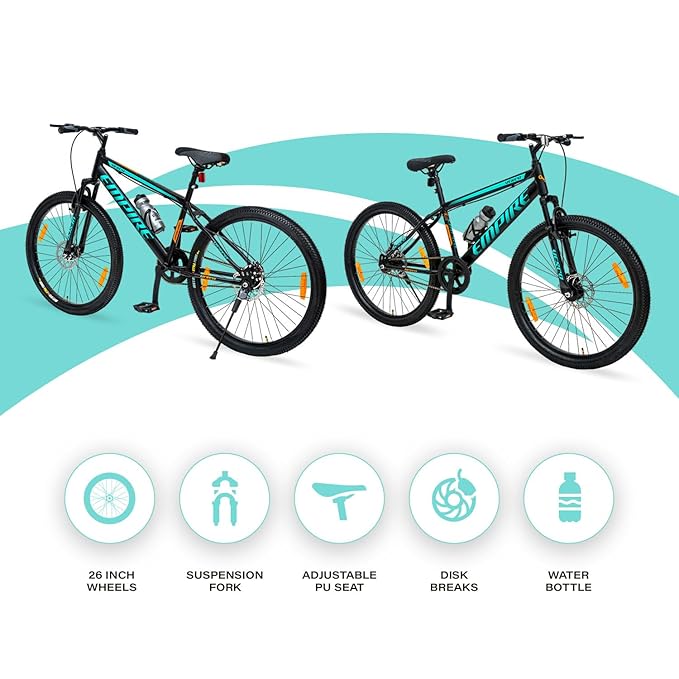 VESCO Empire 26T Mountain Bike – Best Electric Bike Alternative for Men & Boys | Dual Disc Brakes, Front Suspension, Single Speed | Affordable E-Bike Style Cycle for Adults (Black)