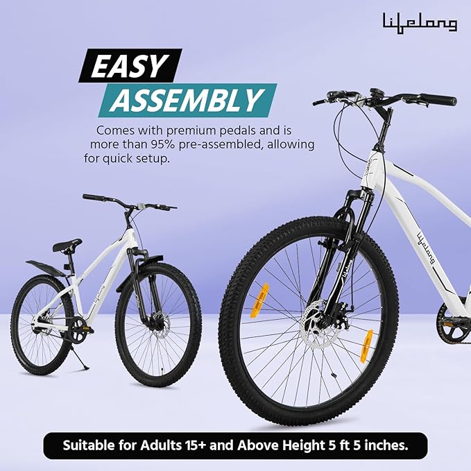 Lifelong Hero Electric Cycle for Adults – 27.5T MTB Unisex E Bicycle with Front Suspension & Dual Disc Brakes – Best Electric Cycle for Men & Women in India