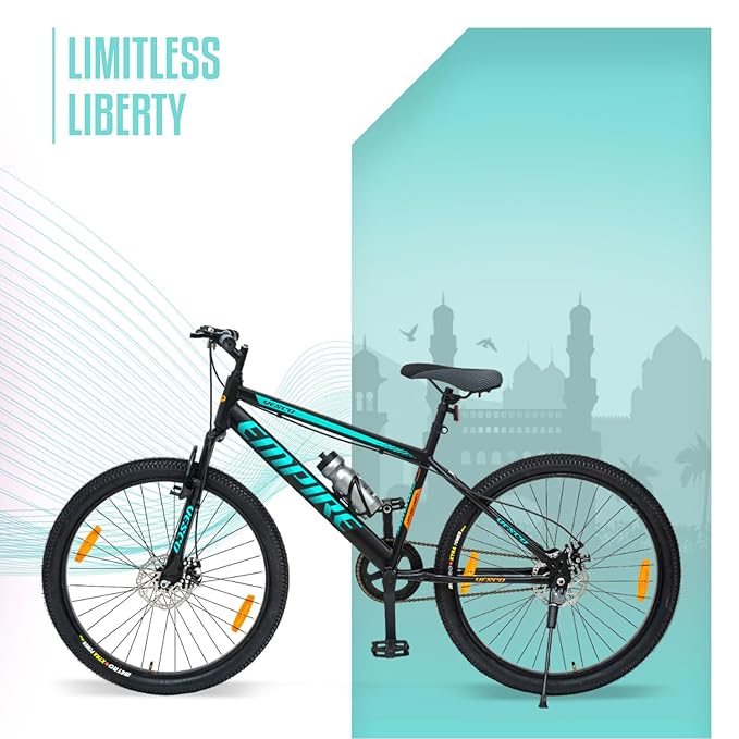 VESCO Empire 26T Mountain Bike – Best Electric Bike Alternative for Men & Boys | Dual Disc Brakes, Front Suspension, Single Speed | Affordable E-Bike Style Cycle for Adults (Black)
