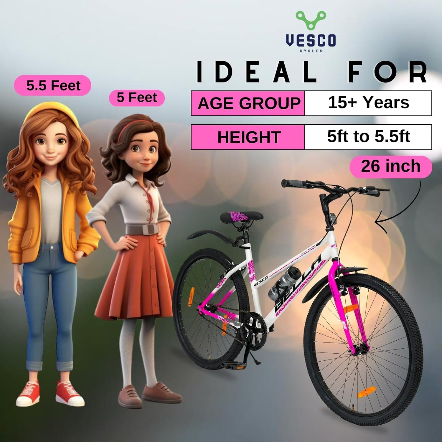 VESCO Bella 26T Women’s City Bike | Stylish Single-Speed Bicycle for Adults & Teens | Affordable Alternative to Electric Cycle for Girls | Pink