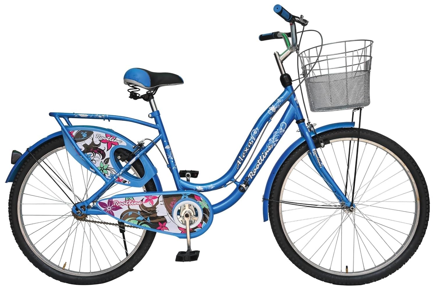 ROOTLINE Alexa Dark Blue Road Bike – Stylish Single-Speed Cycle with Front Basket & Chic Urban Design