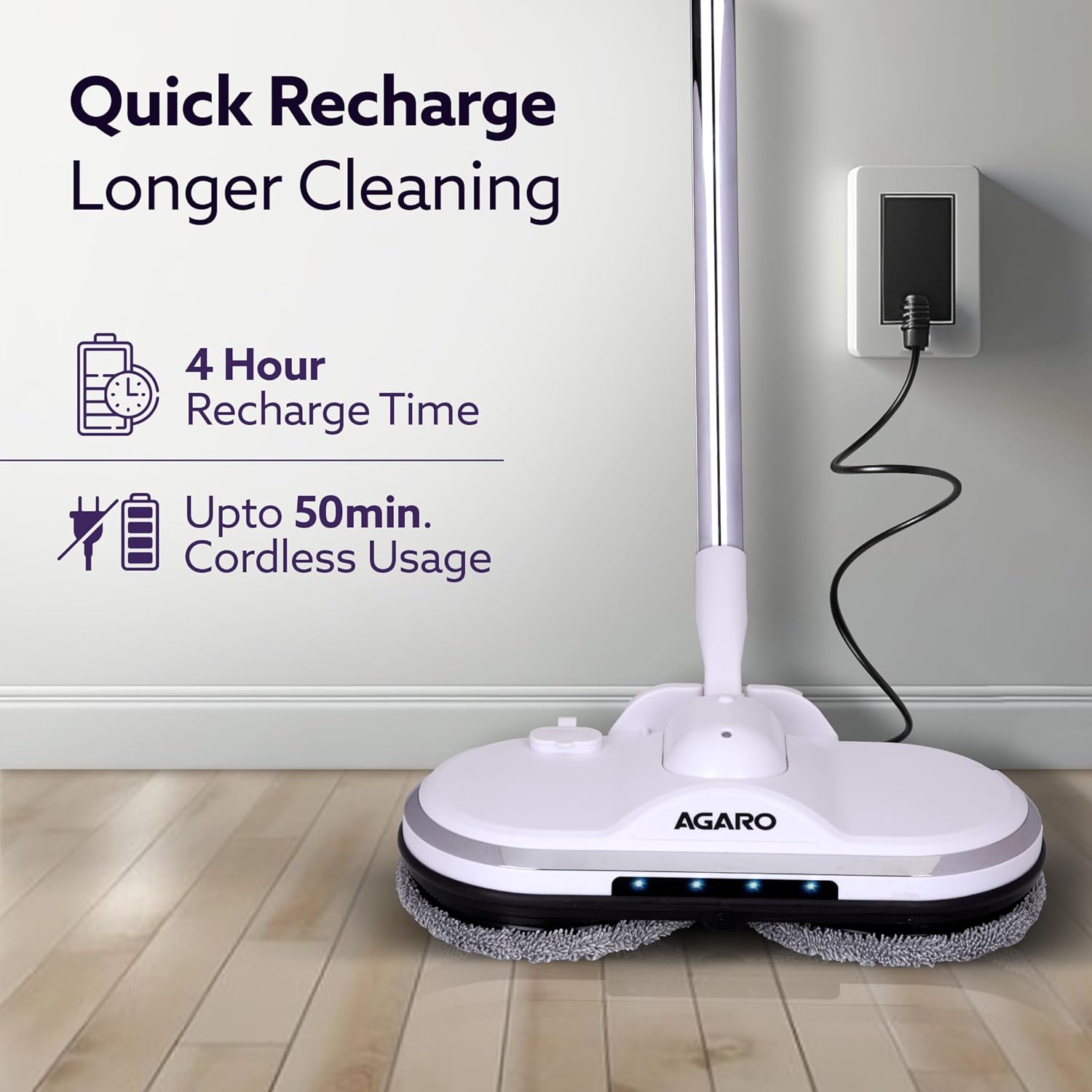 AGARO Regency Electric Spin Mop | Cordless Automatic Floor Cleaner with Water Spray | 150 RPM Wet Mopping for Wooden, Tiles, Marble & Hard Floors | Lightweight Adjustable Handle | Home & Office Use