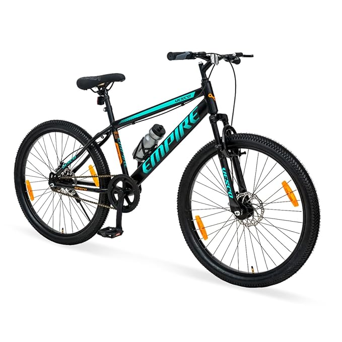 VESCO Empire 26T Mountain Bike – Best Electric Bike Alternative for Men & Boys | Dual Disc Brakes, Front Suspension, Single Speed | Affordable E-Bike Style Cycle for Adults (Black)