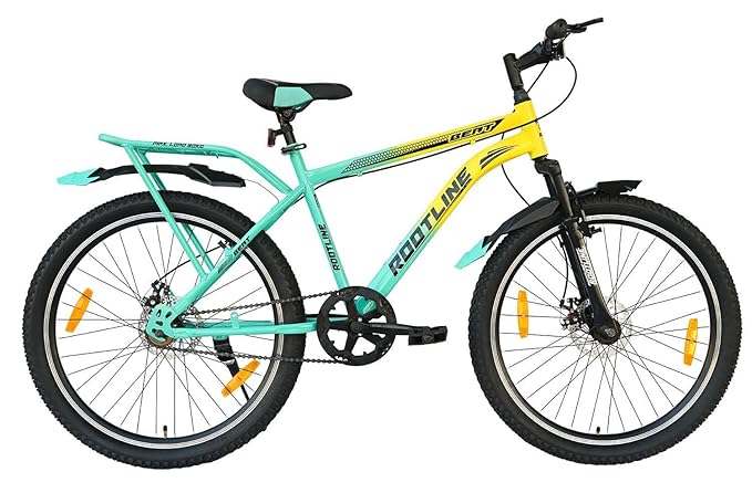 ROOTLINE Beat IBC 26T Mountain Electric‑Style Cycle – Front Suspension, Dual Disc Brakes, Alloy Rims (Grey & Orange)