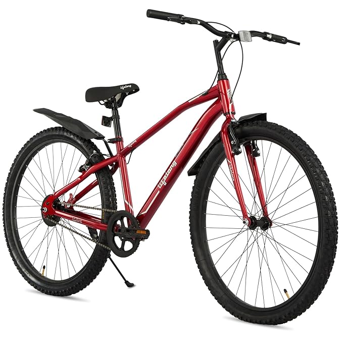 Lifelong MTB 27.5T Single Speed Mountain Bike for Adults – Best Affordable Alternative to Electric Bikes with Rigid Fork, V-Brakes & Steel Frame (Red)
