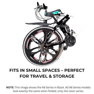 QUESEC Foldable Electric Bike Alternative – 21‑Speed Carbon Steel MTB, Dual Disc Brakes, 26″ Mag Wheels (White)