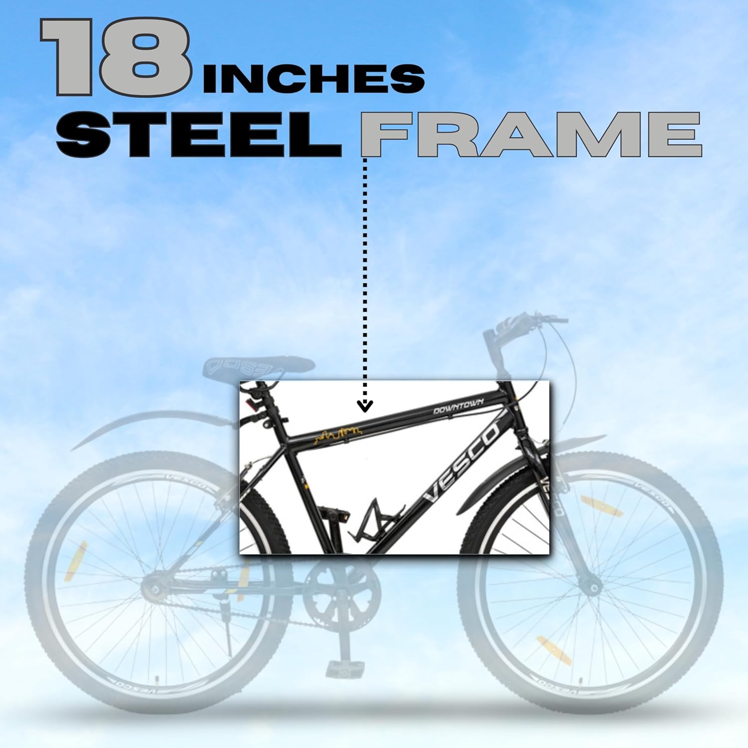 VESCO Downtown 26T Electric Cycle | Affordable E-Bike for Men with Steel Frame & Hybrid Design