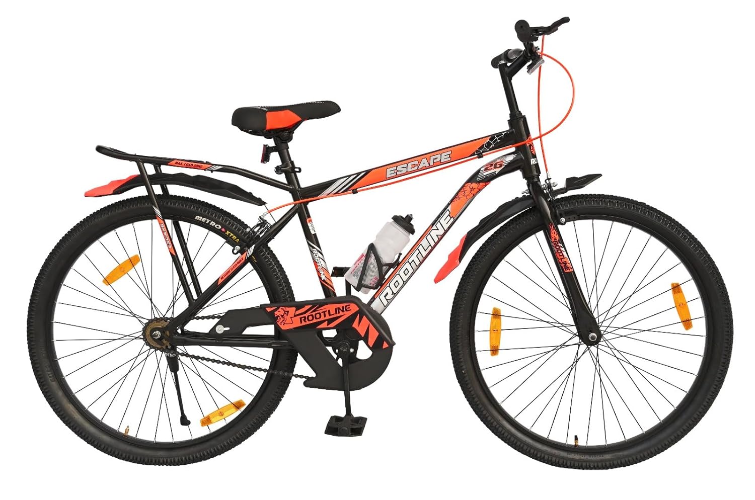 ROOTLINE Escape IBC 26X2.40 Mountain Bike for Youth – Integrated Carrier | Rigid Frame | Lightweight | Best Alternative to Electric Bicycles (Black with Orange)