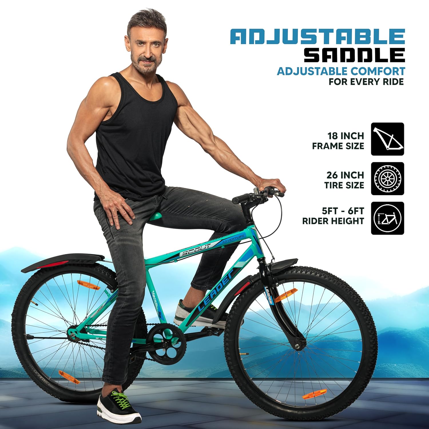 Leader Scout MTB 26T Mountain Electric‑style Bicycle – Single‑Speed, Sea Green for Men & Youth