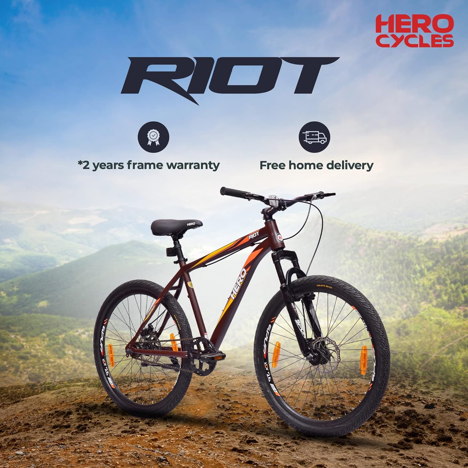 Hero Sprint Riot 26T Mountain Bike – Urban MTB with Suspension, Disc Brakes, and Ready-to-Ride Setup