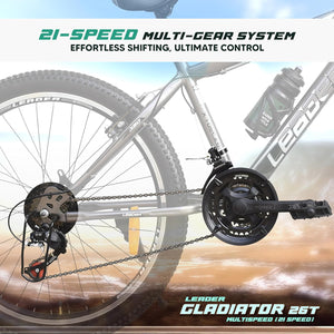 Leader Gladiator 26T 21-Speed Mountain Bike for Adults – Gear Cycle with Front Suspension & Disc Brakes | Affordable Alternative to Electric Bicycle for Men & Teens