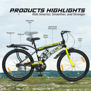 VESCO Envy 26T Road Bike for Men – Affordable Single Speed Black Cycle with Carrier | Best Alternative to Electric Bikes