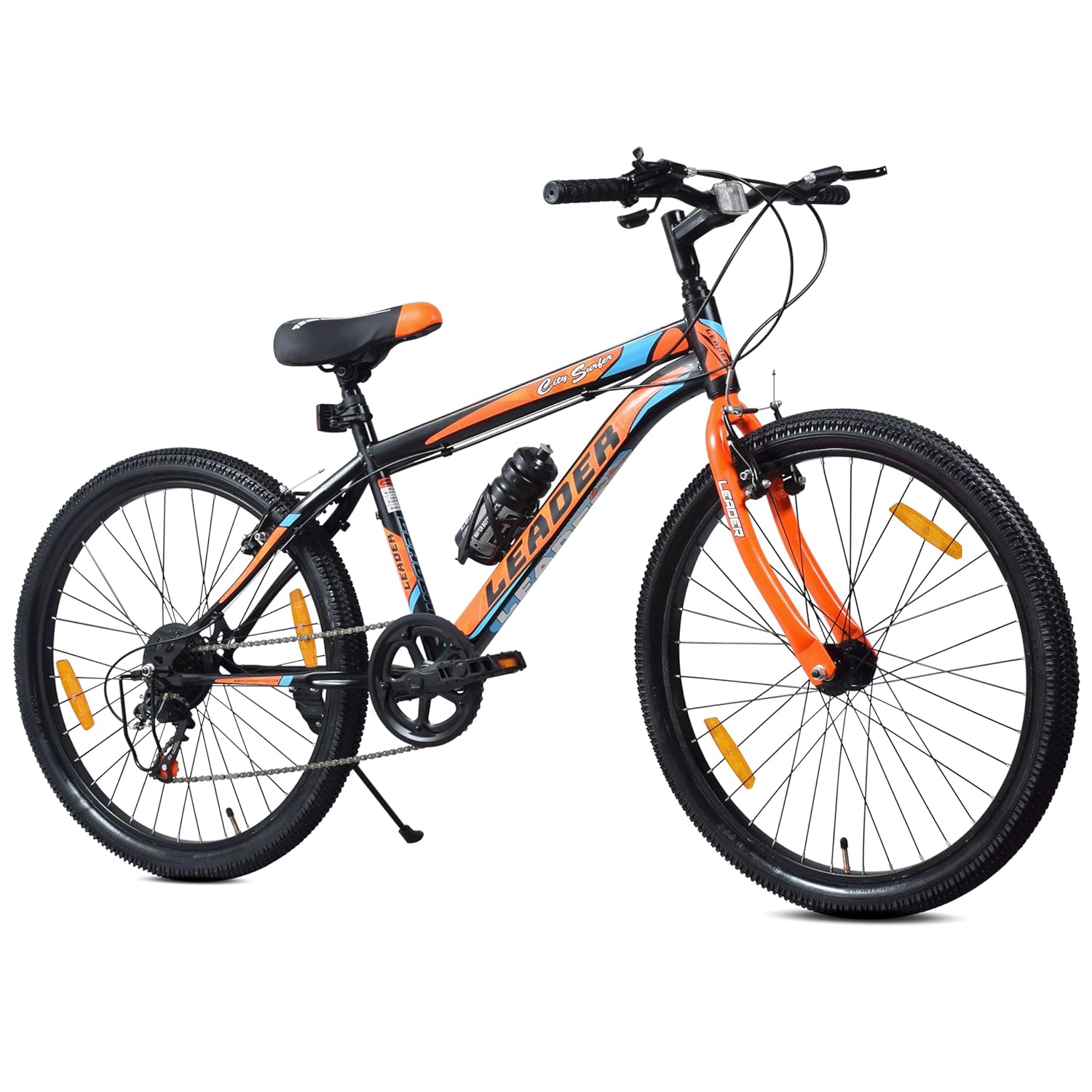 Leader Men's 7 Speed Multigear City Surfer MTB 26T Mountain Bike – Best Electric Bike Alternative with Durable Alloy Steel Frame (Matt Black & Orange)
