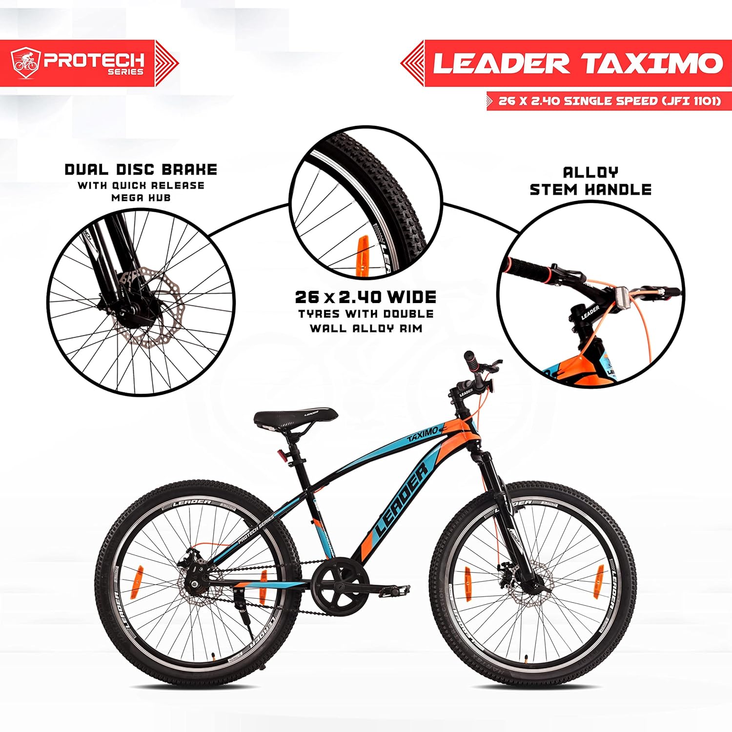 Leader Taximo 26T Electric Bike for Youth & Adults | Hero-Style MTB E Bicycle with Front Suspension & Dual Disc Brakes