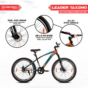 Leader Taximo 26T Electric Bike for Youth & Adults | Hero-Style MTB E Bicycle with Front Suspension & Dual Disc Brakes
